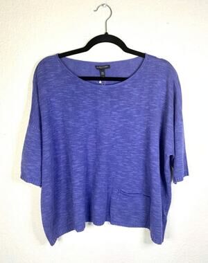 EILEEN FISHER OVERSIZED KNIT TOP Organic Linen, Cotton Marled blue Casual Career